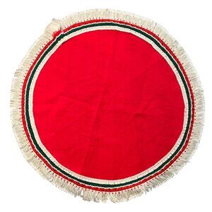 1970s Table Top Christmas Tree Skirt 34" Red Green and White Trim Italian Colors